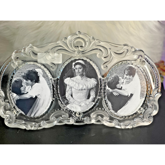 Vintage Mikasa Clear Glass Crystal Princess Triple Oval Picture Wedding Frame - Picture 1 of 5